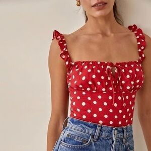 Commense Red and White Polka Dot Crop Top